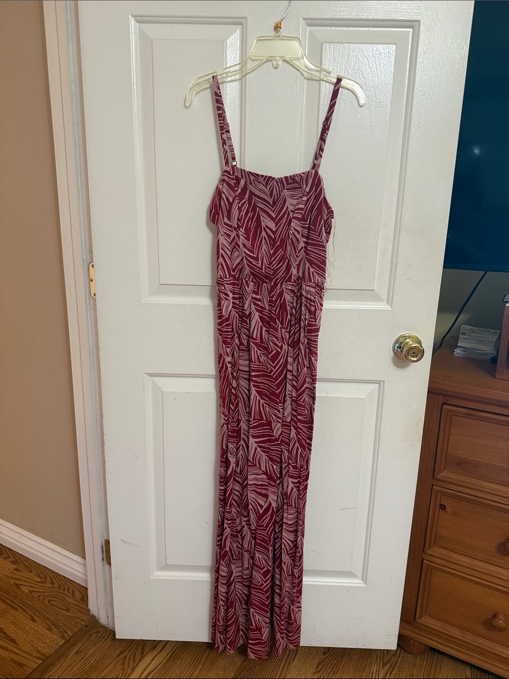 Lily Rose Burgundy and Cream Leaf-Print Maxi Dress